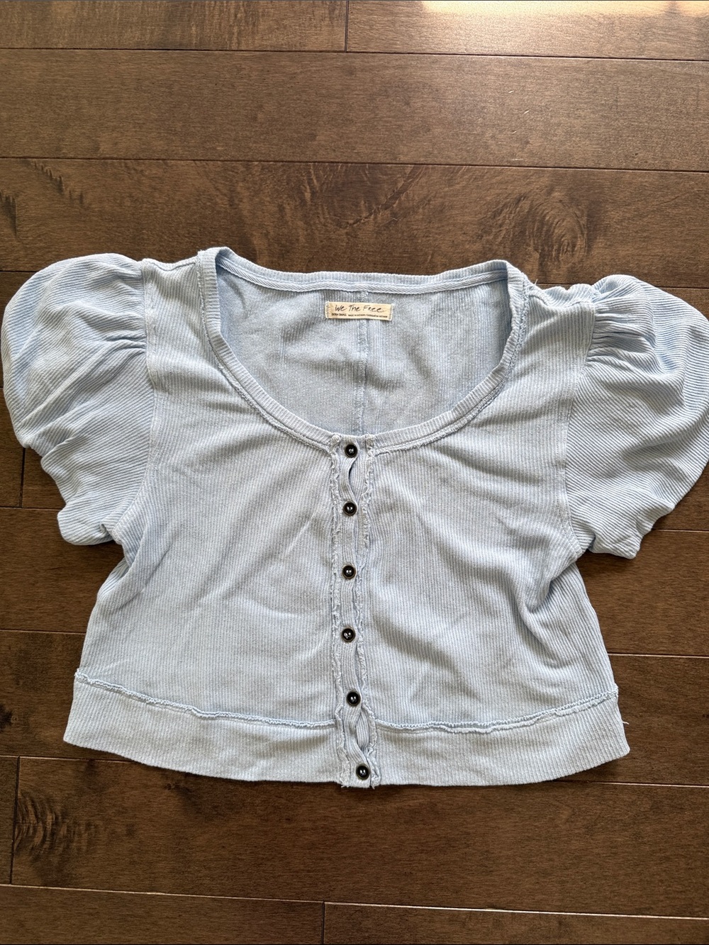 We The Free Pale Blue Ribbed Knit Top